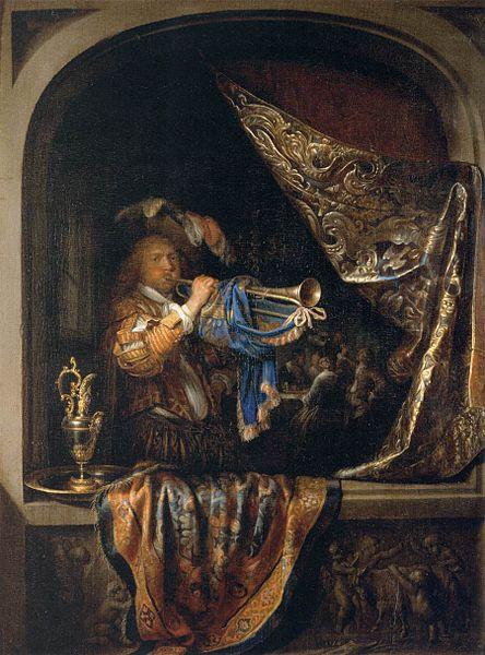 Gerard Dou Trumpet-Player in front of a Banquet oil painting image